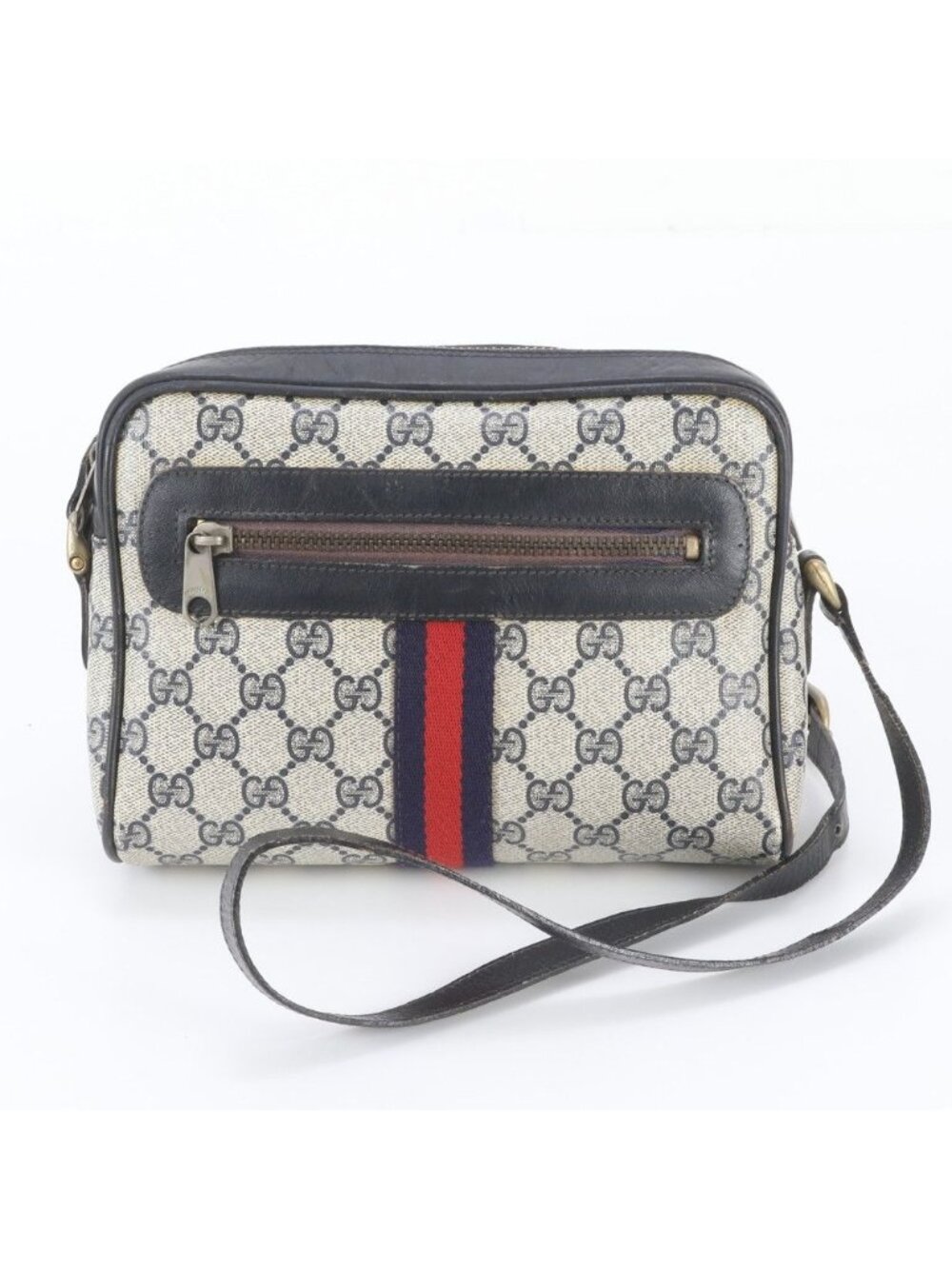 Gucci GG Supreme Leather Shoulder Bag Crossbody Navy